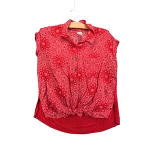 Juniors No Boundaries NOBO Sleeveless Button Up Shirt Top Size L 11-13 Red